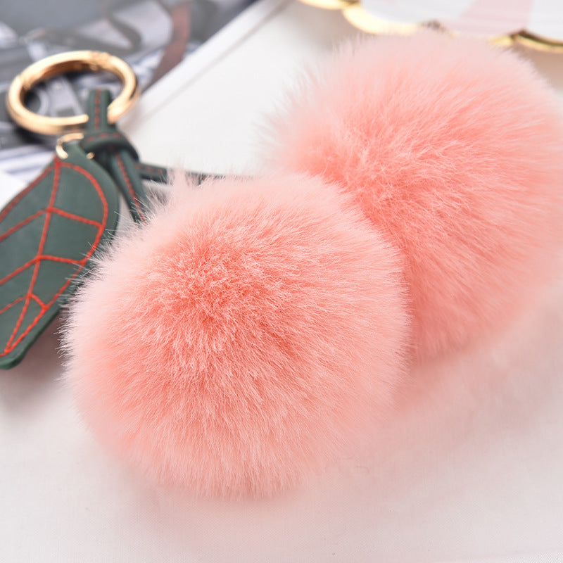 Wholesale fruit Cherry fur ball keychain imitation Rex rabbit fur bag pendant small jewelry